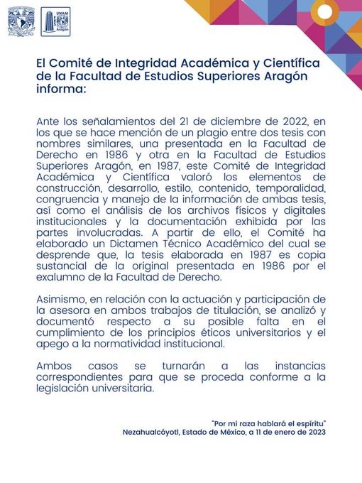 Aun cuando el plagio de una tesis esté documentado, la normatividad universitaria carece de mecanismos para invalidar un título expedido por la Universidad Nacional